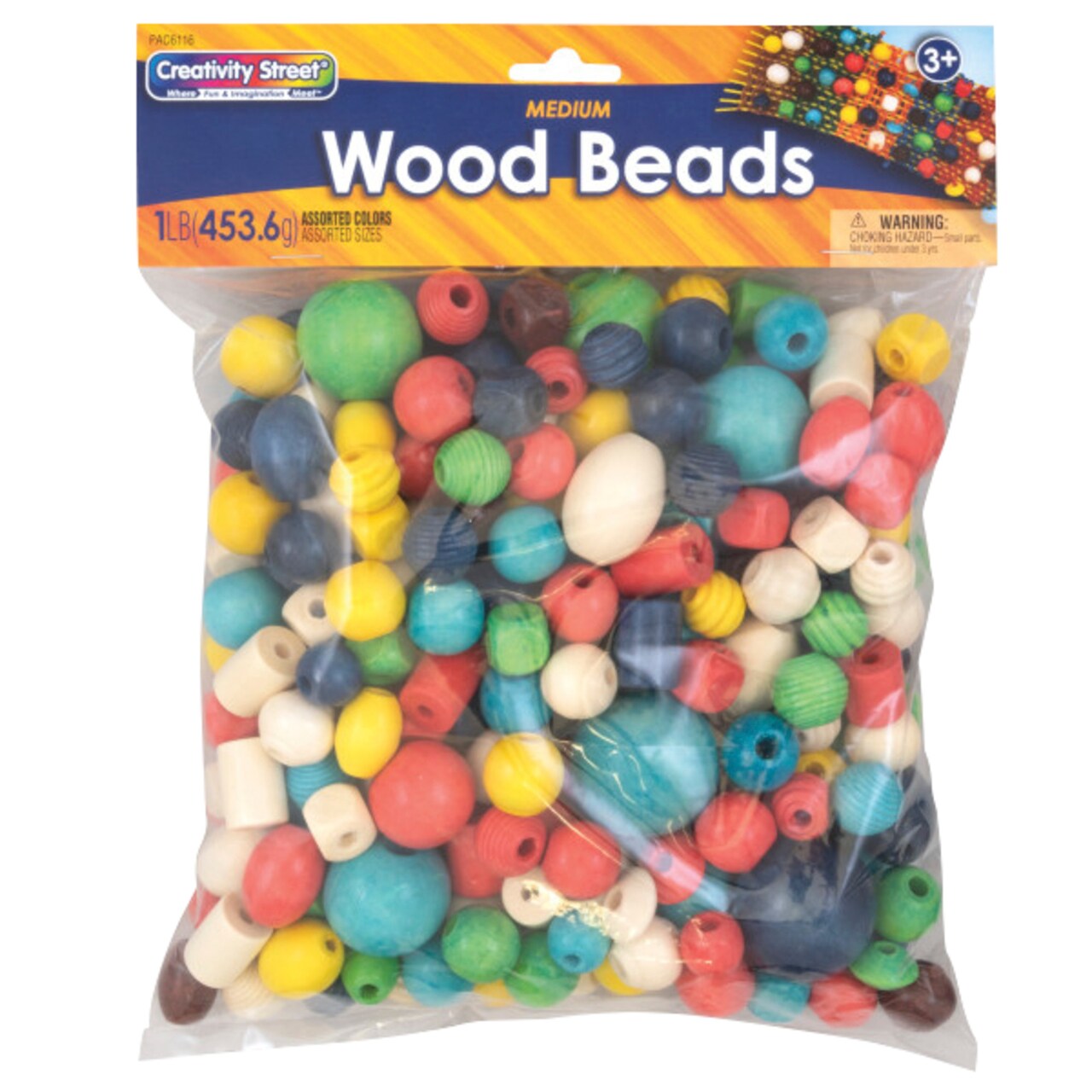 Creativity Street Medium Wood Beads, Assorted Colors and Sizes, 1 Pound